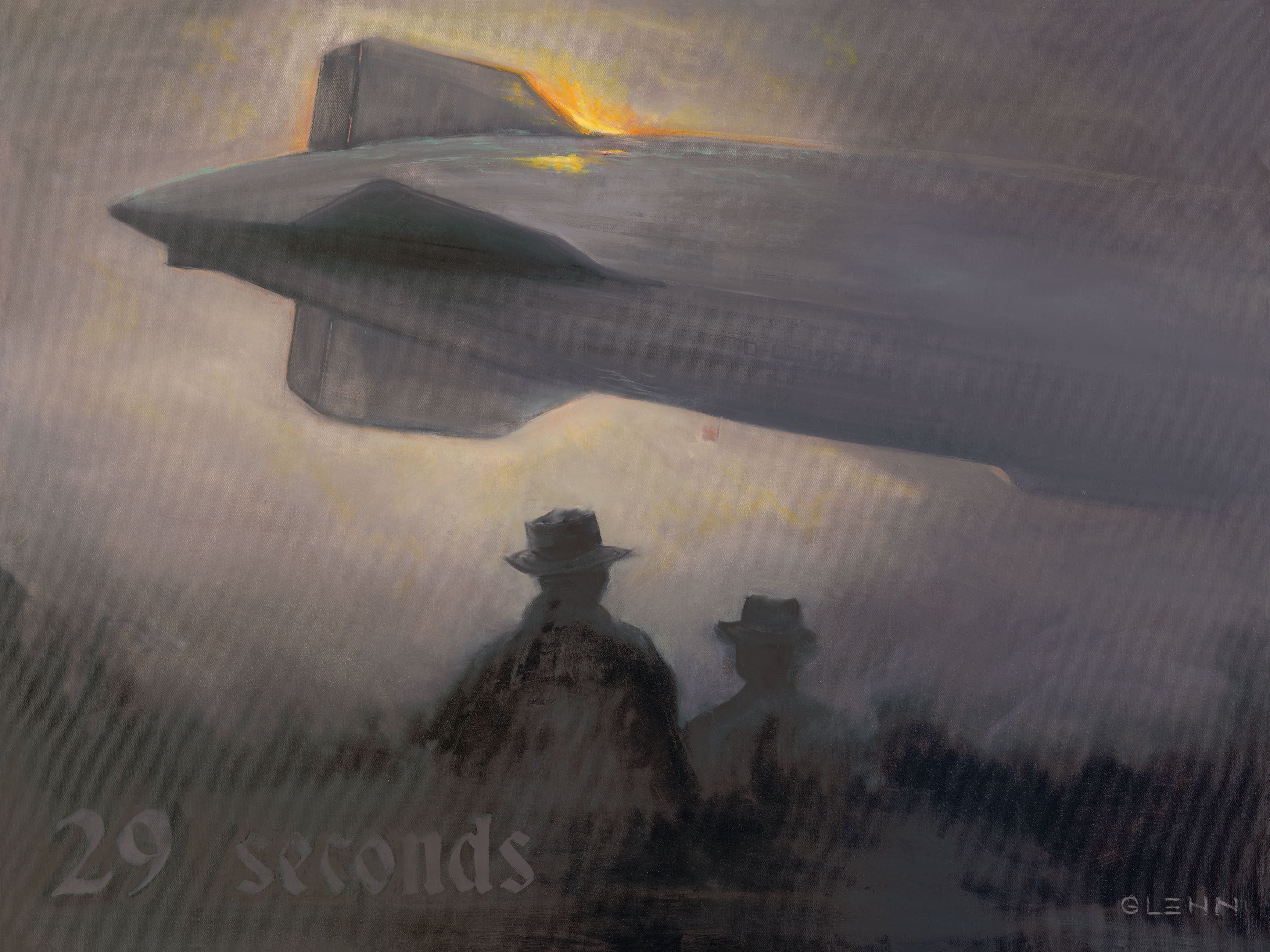 Glenn Beck’s ‘29 Seconds’ original painting capturing the Hindenburg fragment and the fleeting nature of life.