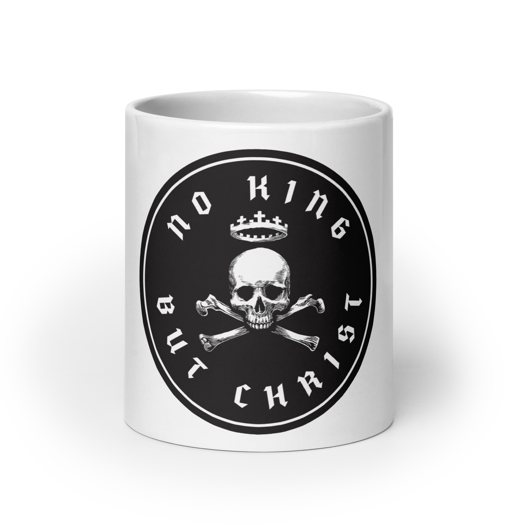 No King But Christ Skull and Crown 20oz Glossy Mug – front view