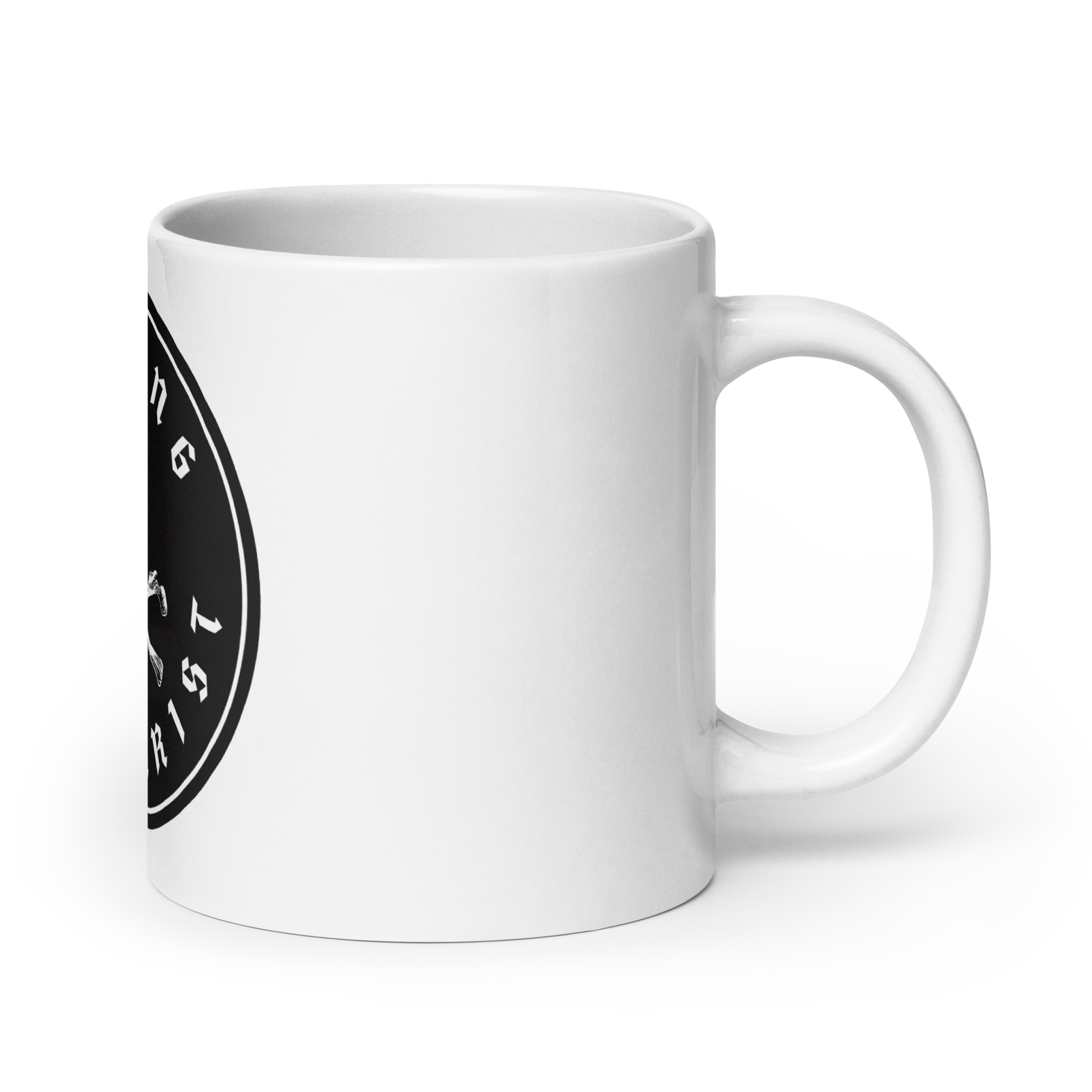 Christian faith mug – Skull and Crown emblem, right handle view