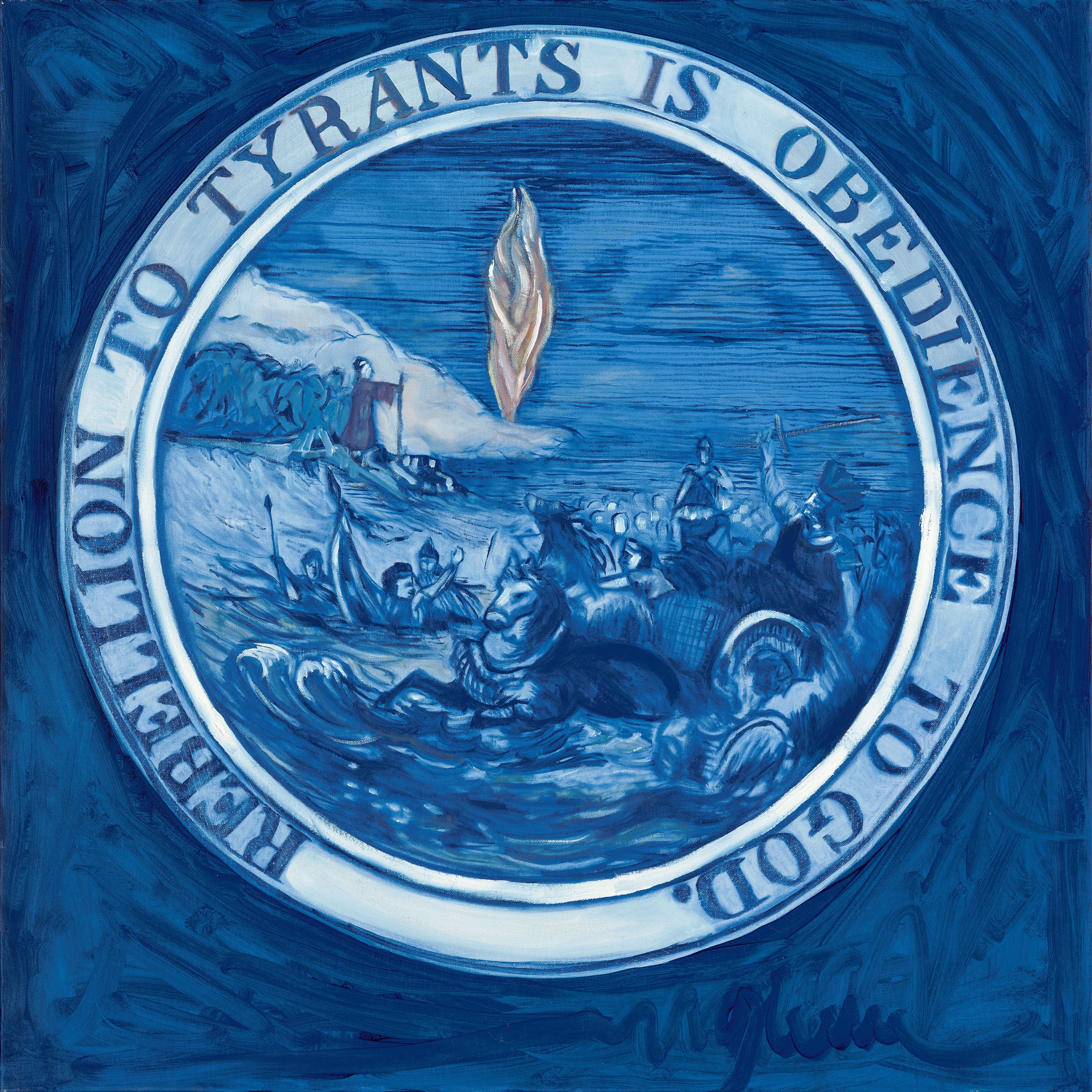 Glenn Beck’s “Rebellion” art print featuring the motto “Rebellion to tyrants is obedience to God” and bold patriotic imagery.
