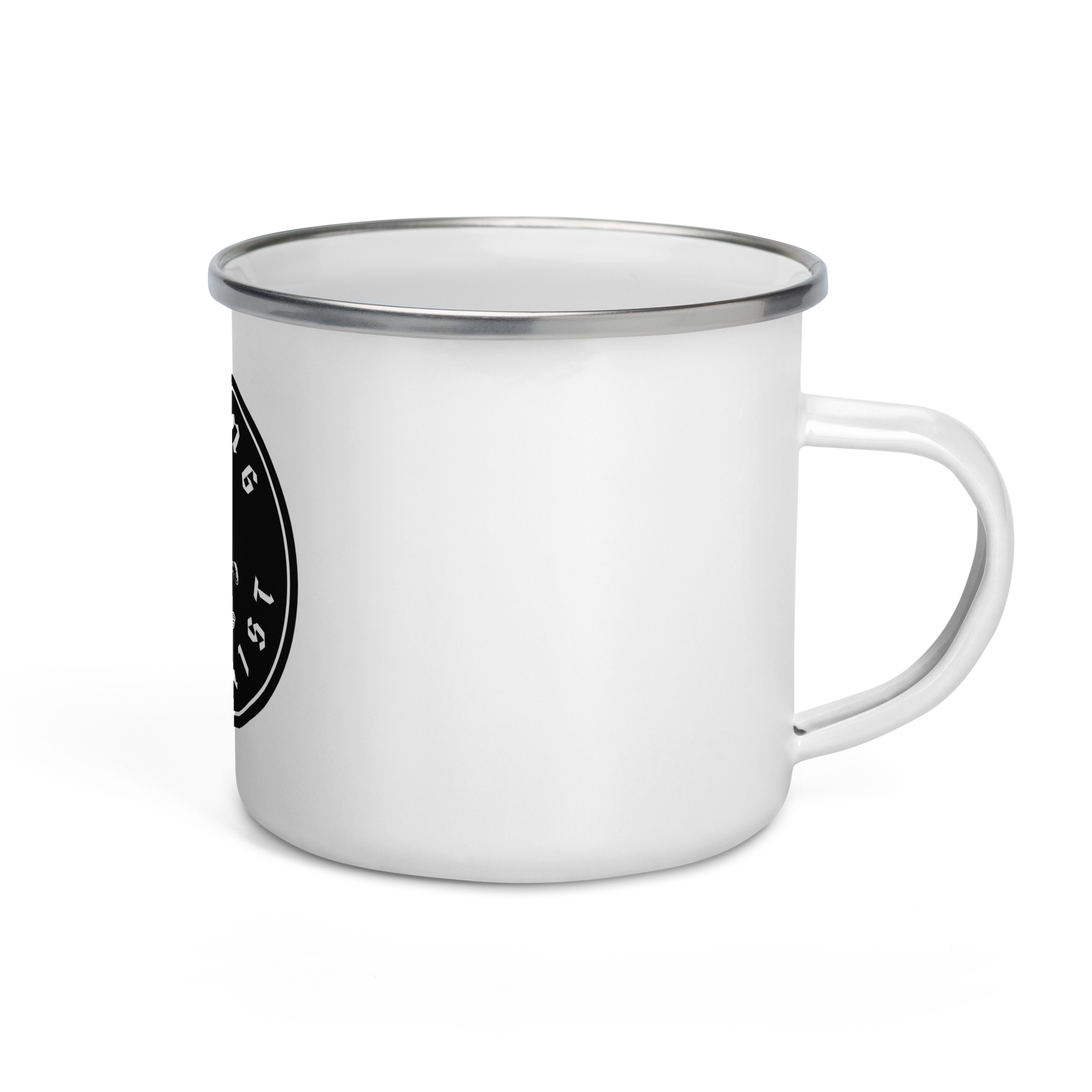 Christian enamel camp mug – Skull & Crown emblem, right handle view