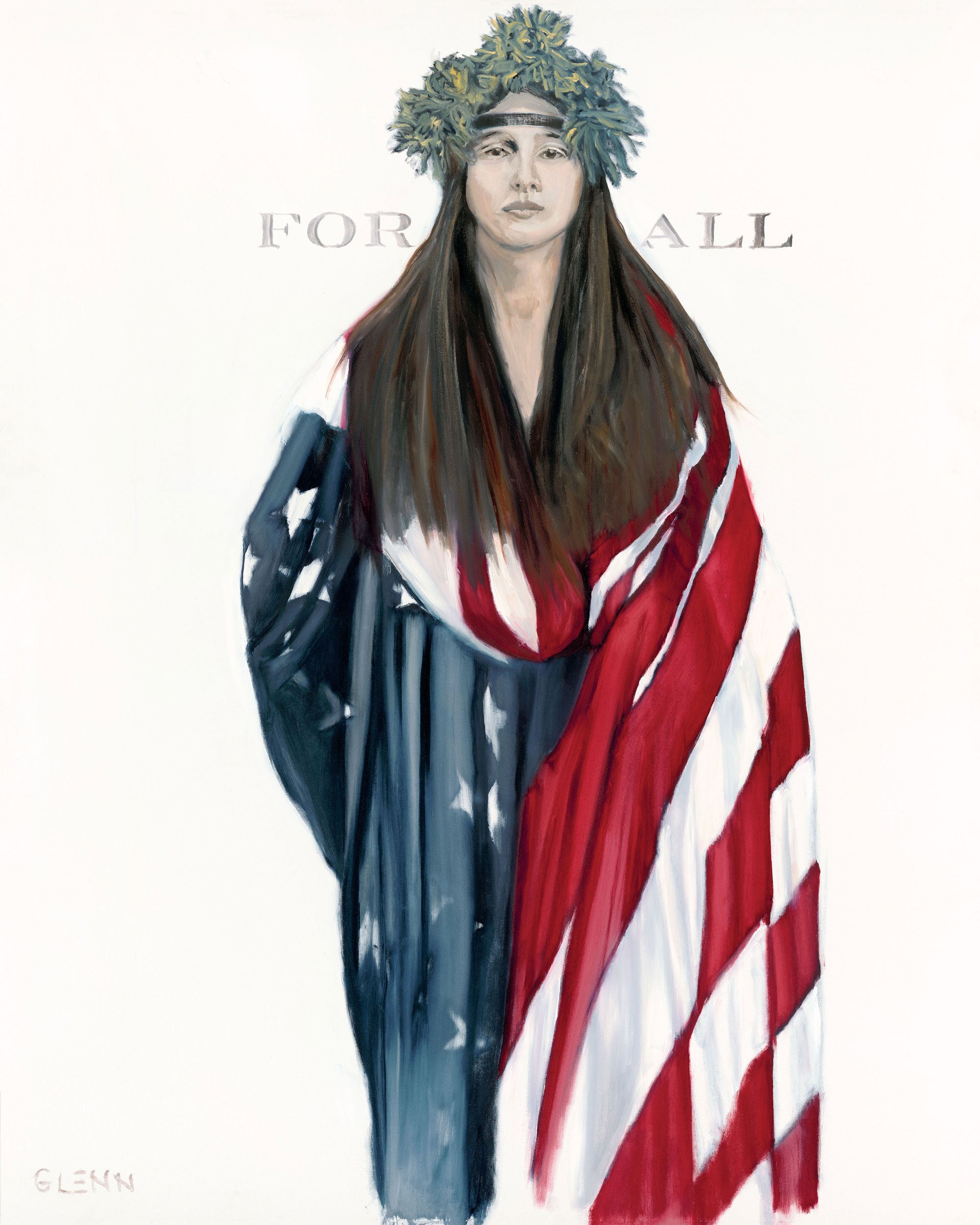 Glenn Beck’s ‘Justice’ art print depicting Columbia, the youthful spirit of America, draped in the U.S. flag.